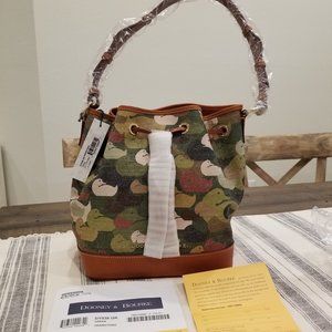Dooney & Bourke Camouflage Duck Green Drawstring, Coated Canvas/Leather, NWT